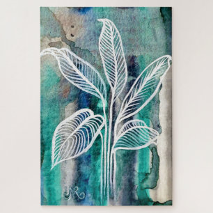 Puzzle Turquoise Bleu & Turquoise Aquarelle Botanique Mod