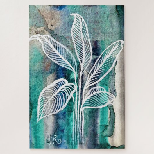 Puzzle Turquoise Bleu & Turquoise Aquarelle Botanique Mod (Vertical)