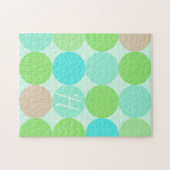 Puzzle Turquoise Bleu Vert & Cercles Orange Monogramme (Horizontal)