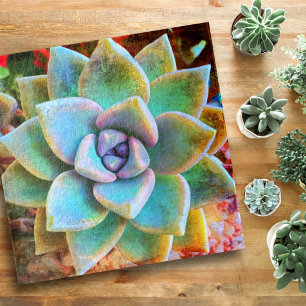 Puzzle Turquoise Green Cactus Photo Bold Carré dynamique