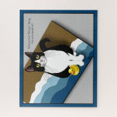 Puzzle Tuxedo Cat Funny Bathroom Privacy Blue (Vertical)