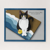 Puzzle Tuxedo Cat Funny Bathroom Privacy Blue (Horizontal)