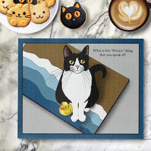 Puzzle Tuxedo Cat Funny Bathroom Privacy Blue