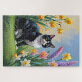 Puzzle Tuxedo Chat Fleurs de Printemps Peinture (Horizontal)