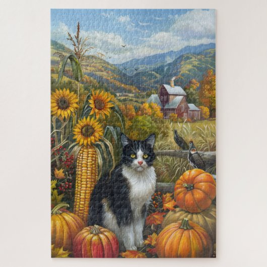 Puzzle Tuxedo Chat récolte d'automne Thankgiving (Vertical)