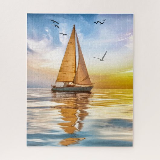 Puzzle Twilight Sailboat and Seagulls Nautical (Vertical)
