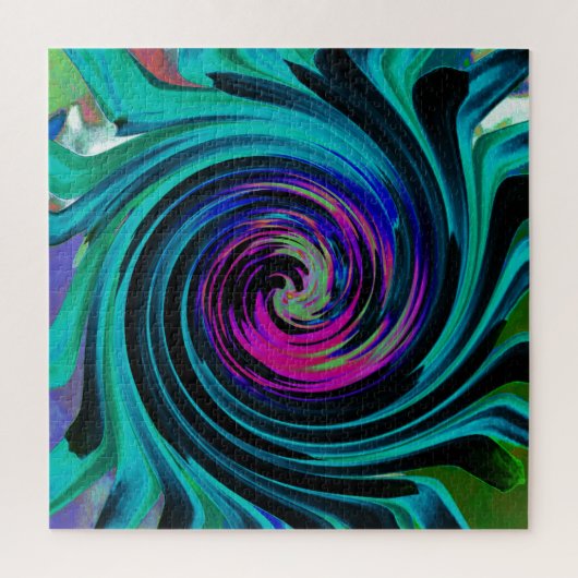 Puzzle Twirl Abstrait noir et turquoise (Vertical)