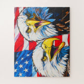 Puzzle Two Eagles Talking - Drapeau américain et Aigles c (Vertical)