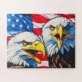 Puzzle Two Eagles Talking - Drapeau américain et Aigles c (Horizontal)
