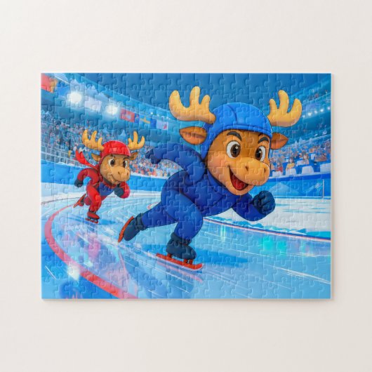 Puzzle Two Moose Speed Skating on an Icy Track (Horizontal)
