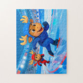 Puzzle Two Moose Speed Skating on an Icy Track (Vertical)