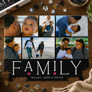 Puzzle Typographie de cœur de famille Photo Noir