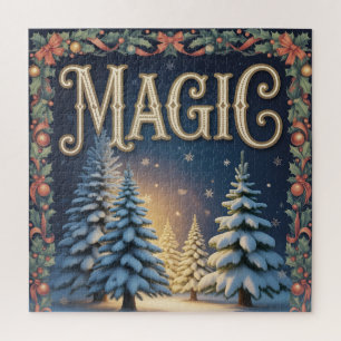 Puzzle Typographie de la magie de Noël avec des pins enne