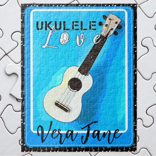 Puzzle Ukulele Love nuances de bleu avec nom