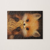 Puzzle Un adorable bébé renard rouge mangeant des spaghet (Horizontal)