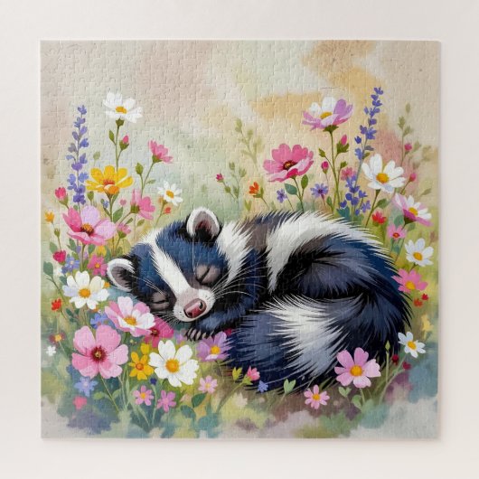 Puzzle Un adorable mouffette faisant la sieste dans les f (Vertical)