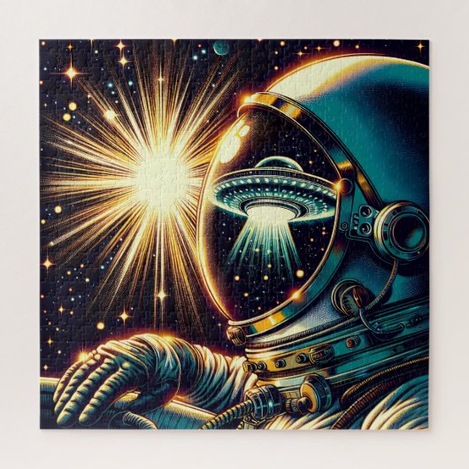 Puzzle Un astronaute avec la réflexion d'un OVNI (Vertical)