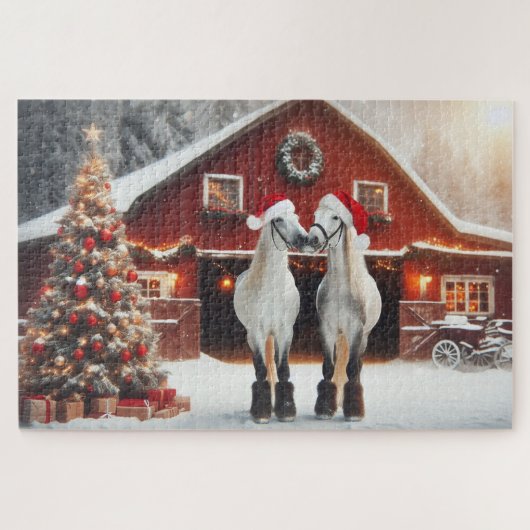 Puzzle Un baiser de Noël de deux chevaux (Horizontal)