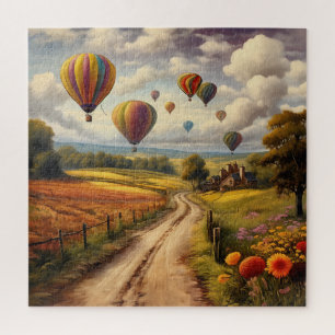 Puzzle Un ballon d'air chaud sur la campagne