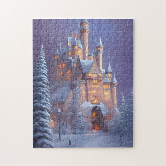 Puzzle Un beau château illuminé dans la neige (Vertical)