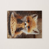 Puzzle Un bébé renard roux adorable mangeant des spaghett (Horizontal)