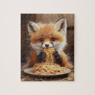 Puzzle Un bébé renard roux adorable mangeant des spaghett