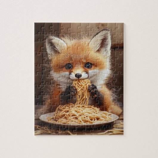 Puzzle Un bébé renard roux adorable mangeant des spaghett (Vertical)