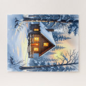Puzzle Un Cabine d'hiver douillet dans la forêt de neige (Horizontal)