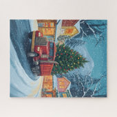 Puzzle Un camion rouge transportant un sapin de Noël (Horizontal)