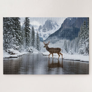 Puzzle Un cerf sur une rivière en hiver