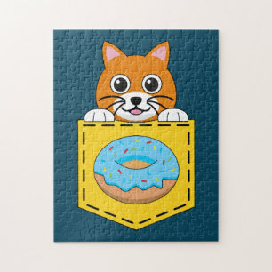 Puzzle Un chat qui regarde et un donut bleu