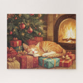Puzzle Un chaton gingembre dormant au coin d'une cheminée (Horizontal)