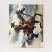 Puzzle Un Cowboy moderne à cheval gris (Vertical)