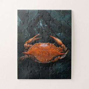 Puzzle Un crabe marin à coque molle sur des Feuilles somb