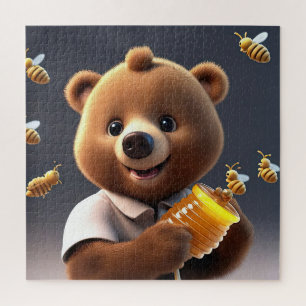 Puzzle Un dessin animé d'ours brun qui adore manger du mi