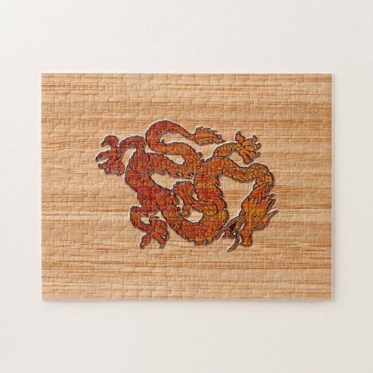 Puzzle Un dragon rouge sur Bambou comme (Horizontal)