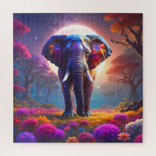 Puzzle Un énorme éléphant marchant sur un chemin à traver