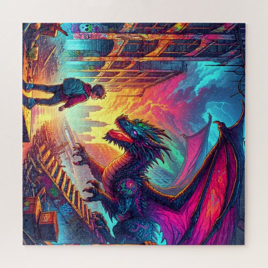 Puzzle Un garçon rencontre un dragon dans un monde dystop (Horizontal)