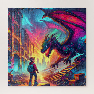 Puzzle Un garçon rencontre un dragon dans un monde dystop