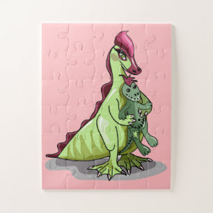 Puzzle Un Hadrosaurus Féminin Tenant Une Poupée.