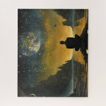 Un homme solitaire dans un paysage surréaliste