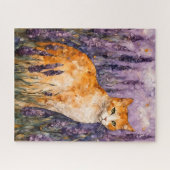 Puzzle Un joli chat gingembre dans un champ de lavande (Horizontal)
