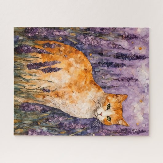 Puzzle Un joli chat gingembre dans un champ de lavande (Horizontal)