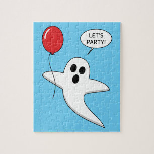 Puzzle Un joli fantôme de dessin animé avec un ballon rou