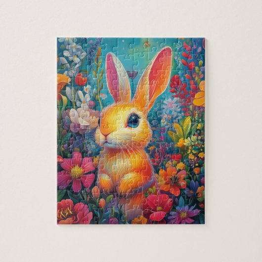 Puzzle Un lapin brillant dans un jardin animé (Vertical)