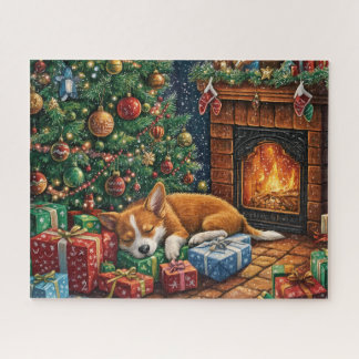Puzzle Un mignon chien errant dormant sous un sapin de No