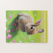 Puzzle Un mignon lapin dans une prairie fleurie (Horizontal)