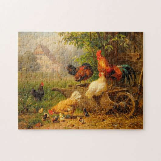 Puzzle Un oeil attentif Carl Jutz 1916 Rooster de la ferm (Horizontal)
