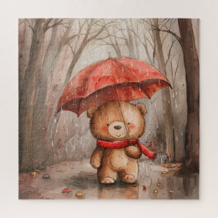 Puzzle Un ours en peluche mignon sous la pluie