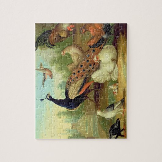 Puzzle Un paon, colombes, poulets et un geai en parc (Vertical)